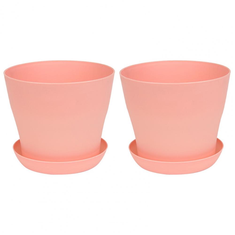 2Pcs Flower Pot Colorful Round Large Mouth PP Drainage Holes Plant Container With Saucer Lightweight Thick Nursery Pot