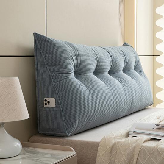 Headboard Wedge Cushion Corduroy Triangle Headboard Pillow with Side Pocket Ergonomic Back Support Daybed Pillow for Reading Sitting Working