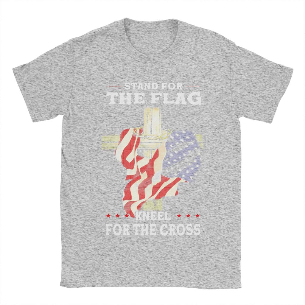 Stand For The Flag I Kneel For The Cross Cotton T Shirt Man Summer Aesthetic T Shirts O-Neck Fashion Tees Plus Size Tops