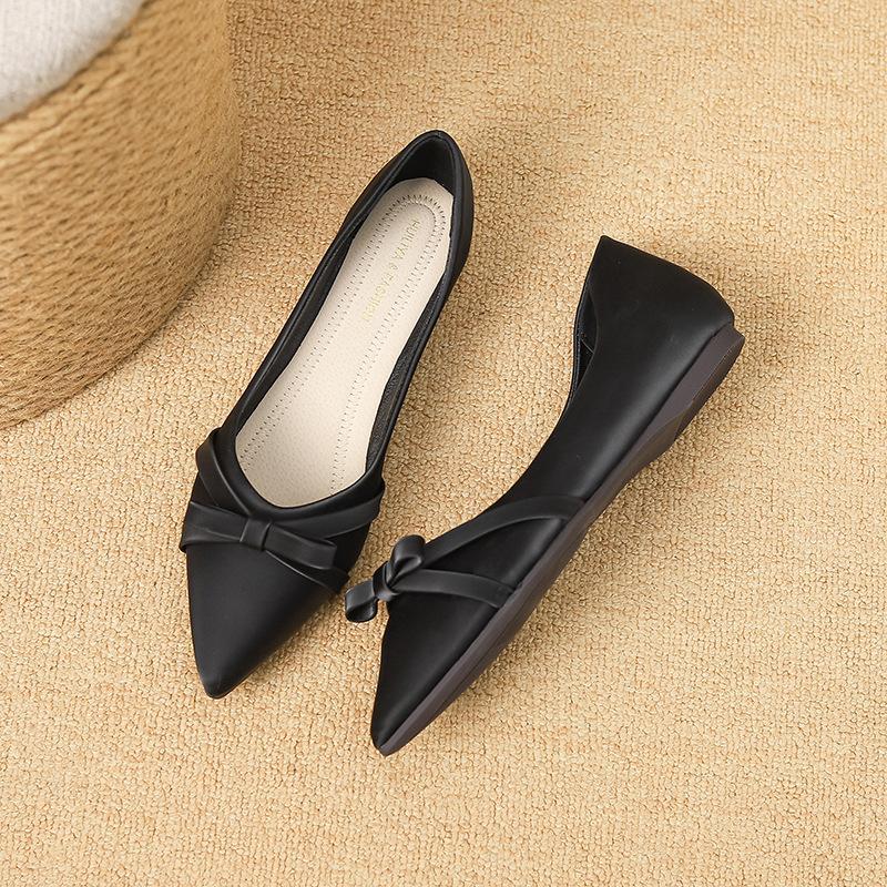 Huiliya 2025 весна новая маленькая ароматная обувь на плоской подошве с острым носом и бантом D835-2
