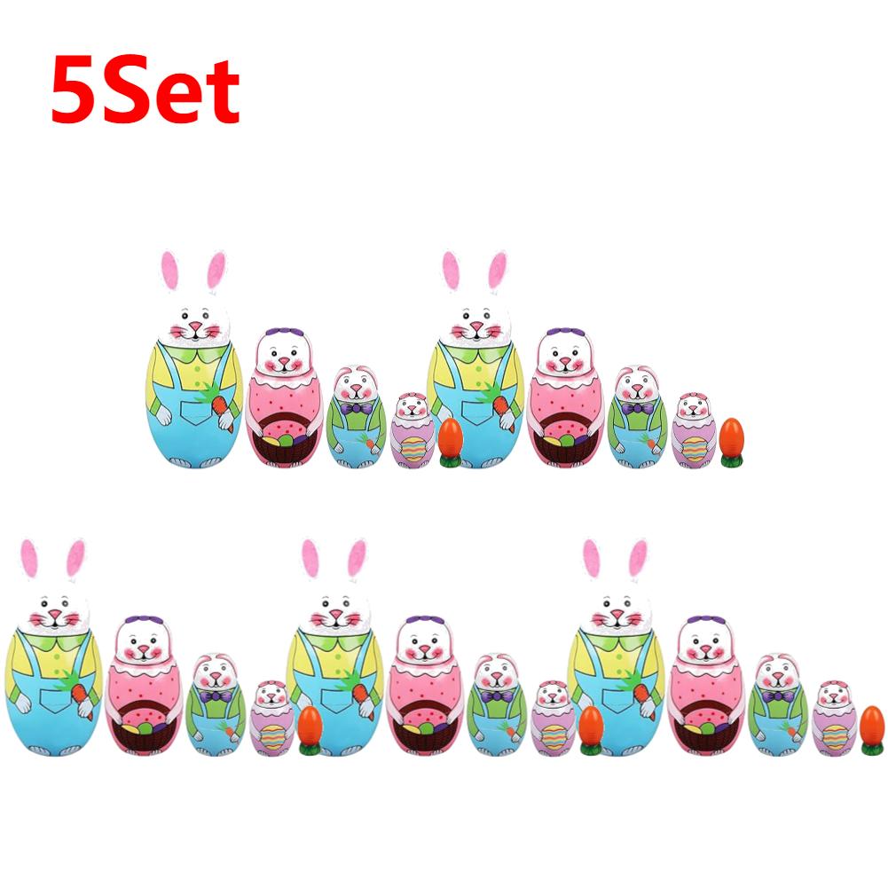 1-5X Easter Bunny Nesting Doll Dolls Toys Wooden Russian Nesting Doll Russian Nesting Stacking Dolls Home Bedroom Craft Supplie