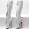 FHC 18CM High Heel Unisex Knee High Ballet Boots,Queen Dance Shoes,Fetish SM Botas,Front Laces,White,Black,Red,Customized Color