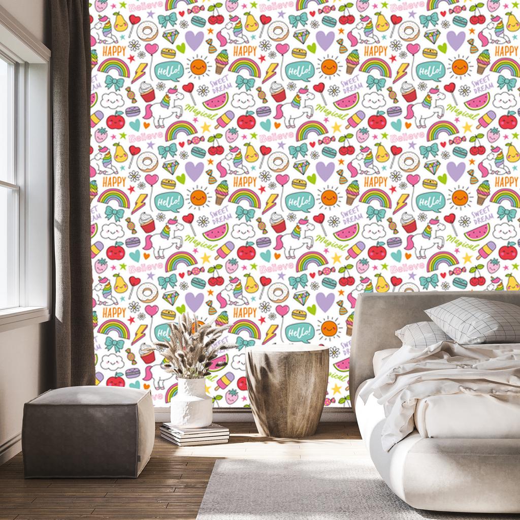 Wallpaper Unicorns Fruits and Sweets and Clouds for Living Room and Bedroom 50x1000