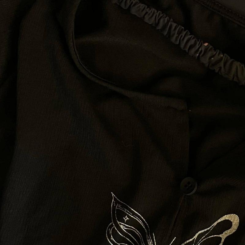 2KWEIRD Gothic Butterfly Print T-shirt Grunge Fairycore Hollow Out Crop Tops Japanese Harajuku Slim Tshirt Y2k Aesthetics Dark