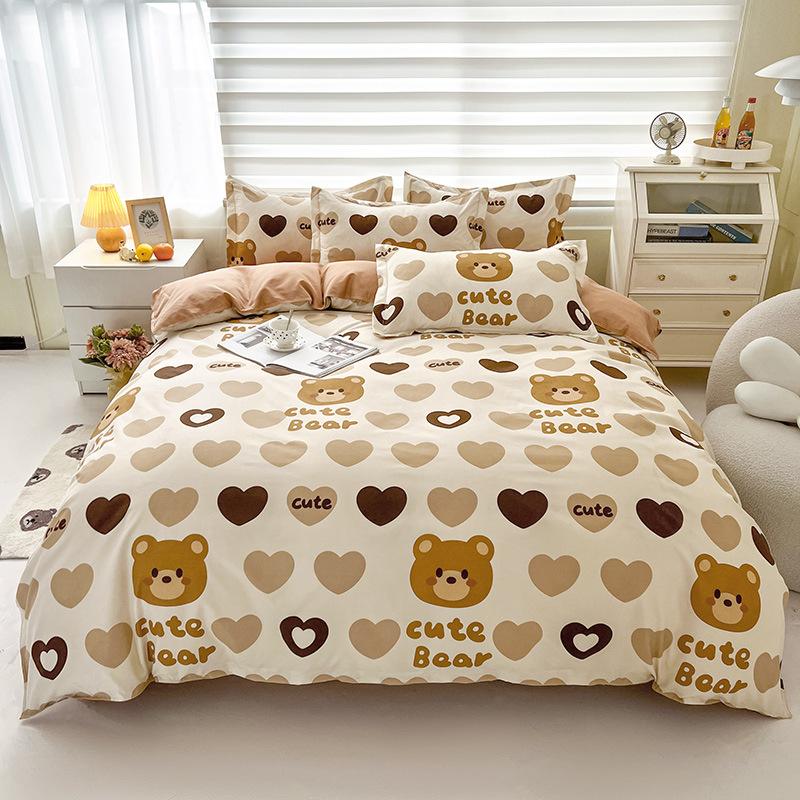 Simple Bedding Washed Cotton Four-piece Set Pastoral Bed Sheet Quilt Cover Bedding Three-piece Set