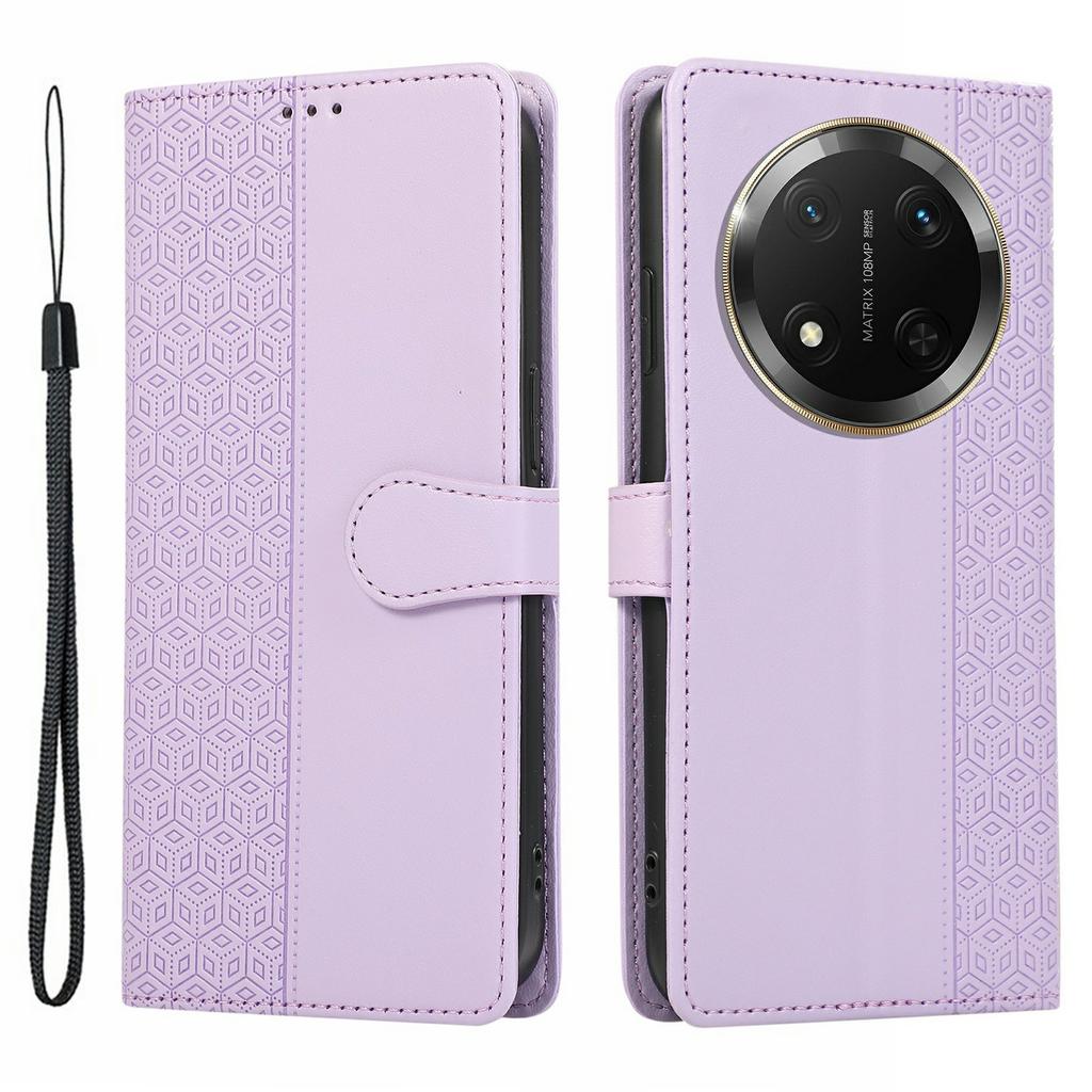 Phone Case For Honor X60 Pro 5G/X9c 5G/Magic7 Lite 5G Splicing Imprinted Rhombus Leather Cover with Wrist Strap