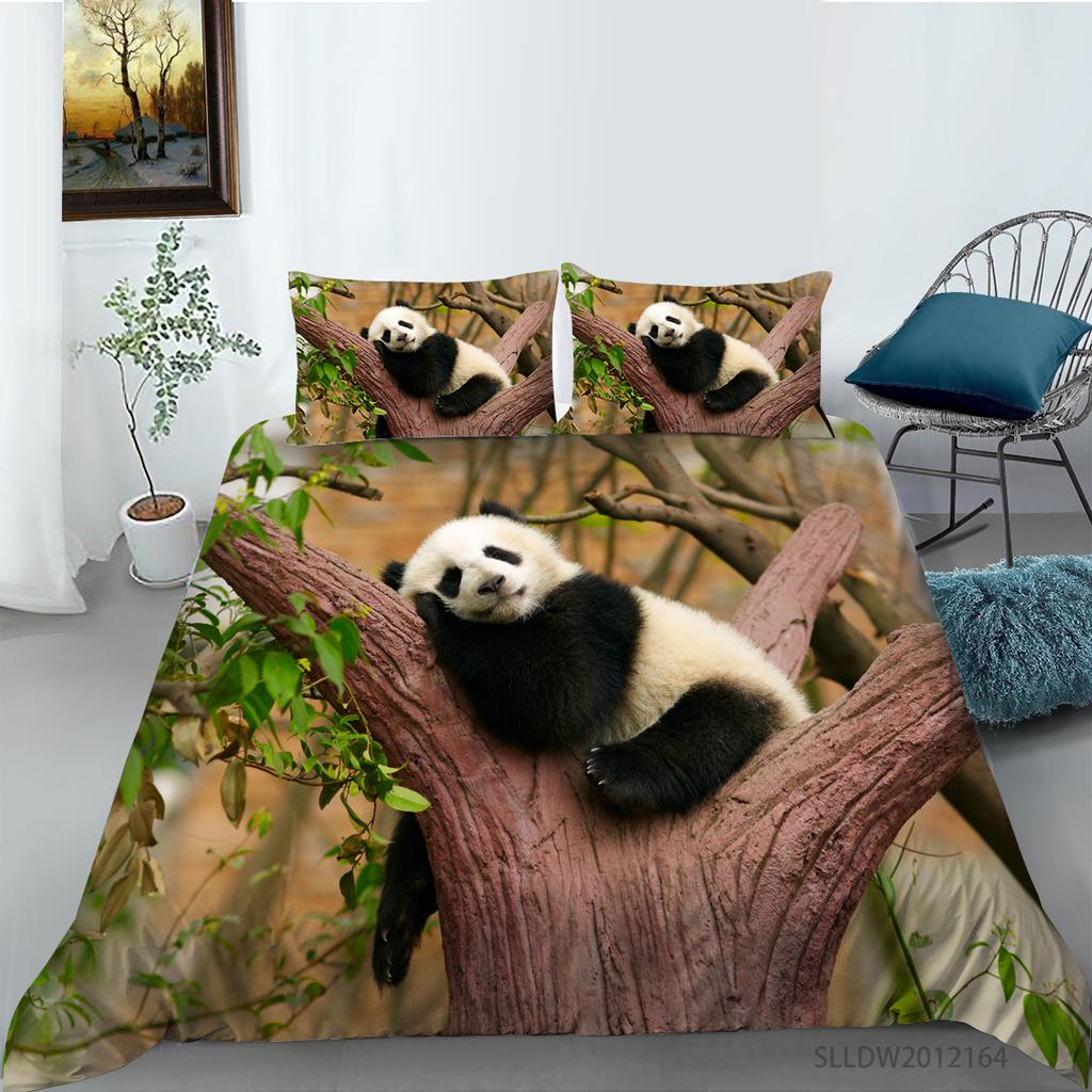 3D Panda Series Bedding Set Animal Theme Series Quilt Cover Pillow Case 2 or 3 Pieces of Microfiber Fabric AU Extra Large Home Decoration