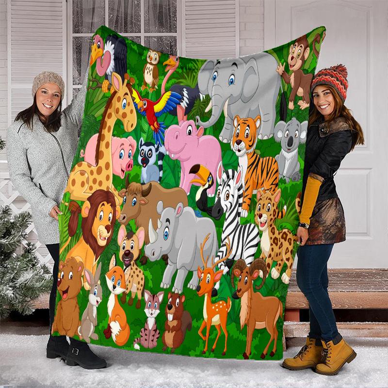Jungle Animal Friends Plush Blanket Suitable All Seasons Soft Comfortable Sofa Office Nap Travel Birthday Gift Christmas Present