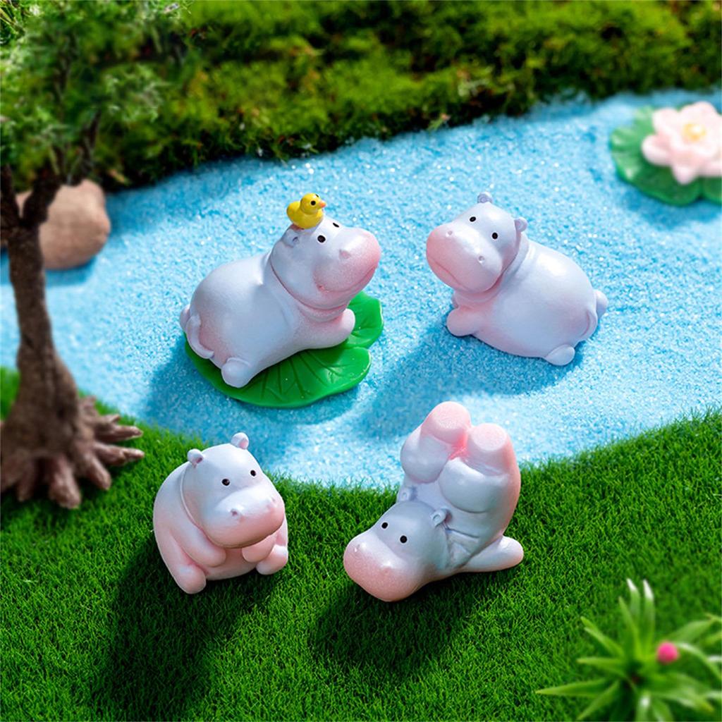 6 шт. Мини-фигурки гиппопотамы Смолы Миниатюрные украшения для ландшафта Бонсаи Растения Горшки Вечеринка Торт Топперы Украшение автомобиля