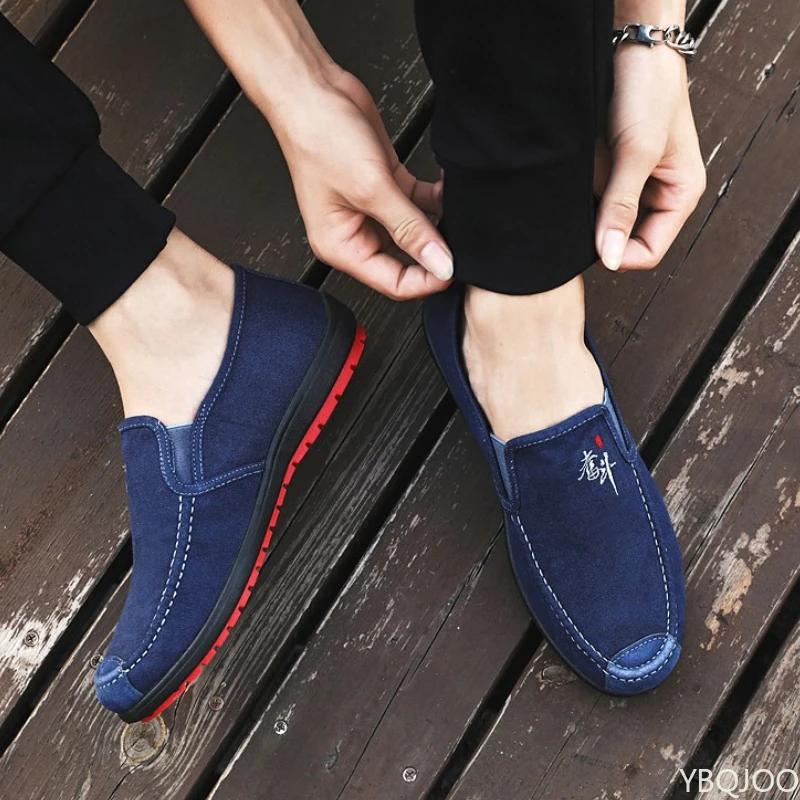 Мужские туфли на плоской подошве, новые, противоскользящие и износостойкие, на мягкой подошве, удобные, повседневные парусиновые туфли на платформе