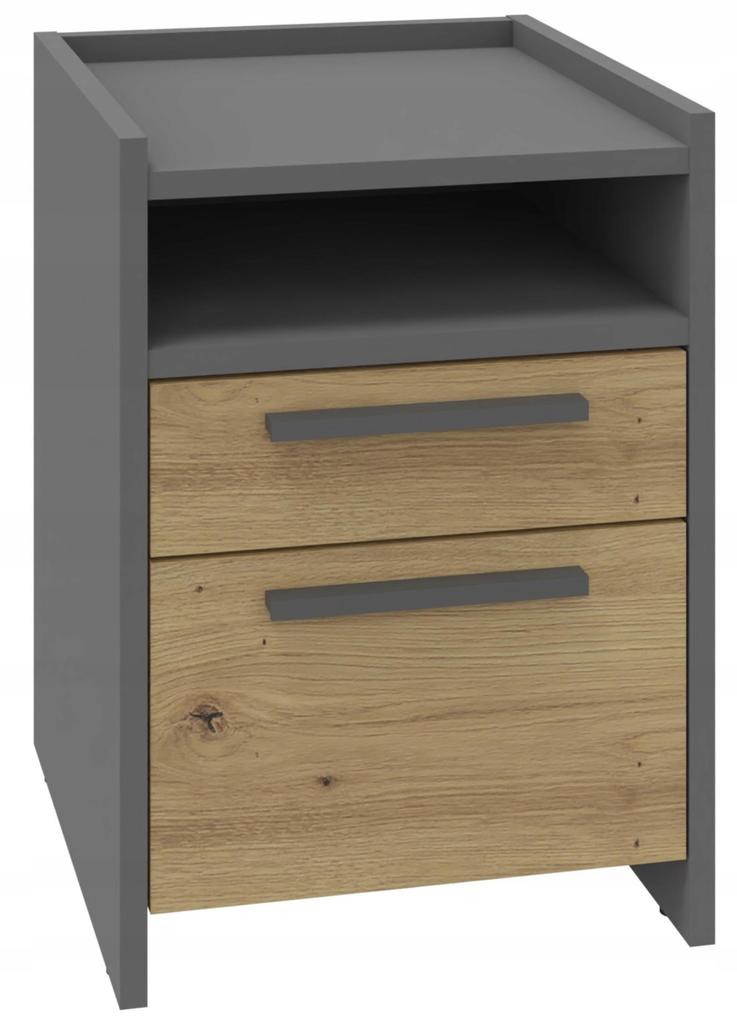Altivo 1Sw1Sno Bedside Table, Artisan Oak-Anthracite, 1 High Drawer, 1 Low Drawer