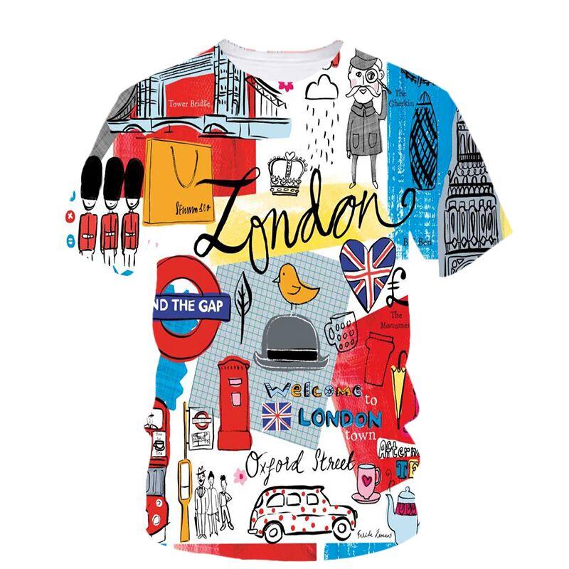 Англия Смешная футболка с 3D-принтом Летняя мода Круглый вырез Короткий рукав Оверсайз Харадзюку Уличная одежда Мужские и женские Унисекс футболки
