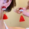 Мультяшная лошадь, красная пони, серьги-подвески с флокированной лошадью-маскотом, новогодние серьги с лошадью, для девочек
