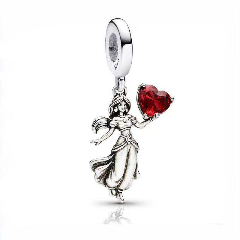 925 Silver Princess & Couple Dangle Charms Fit European Bracelets, Enamel & Crystal Beads for Women DIY Jewelry