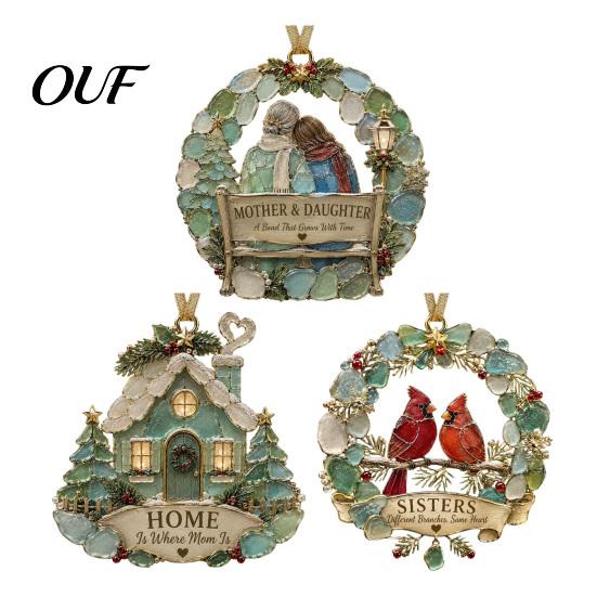 Indoor Outdoor Festive Decor Sea Glass Family Ornament, Mother Daughter Sisters Acrylic Hanging Decoration, Home Is Festival Gift Ideas Where