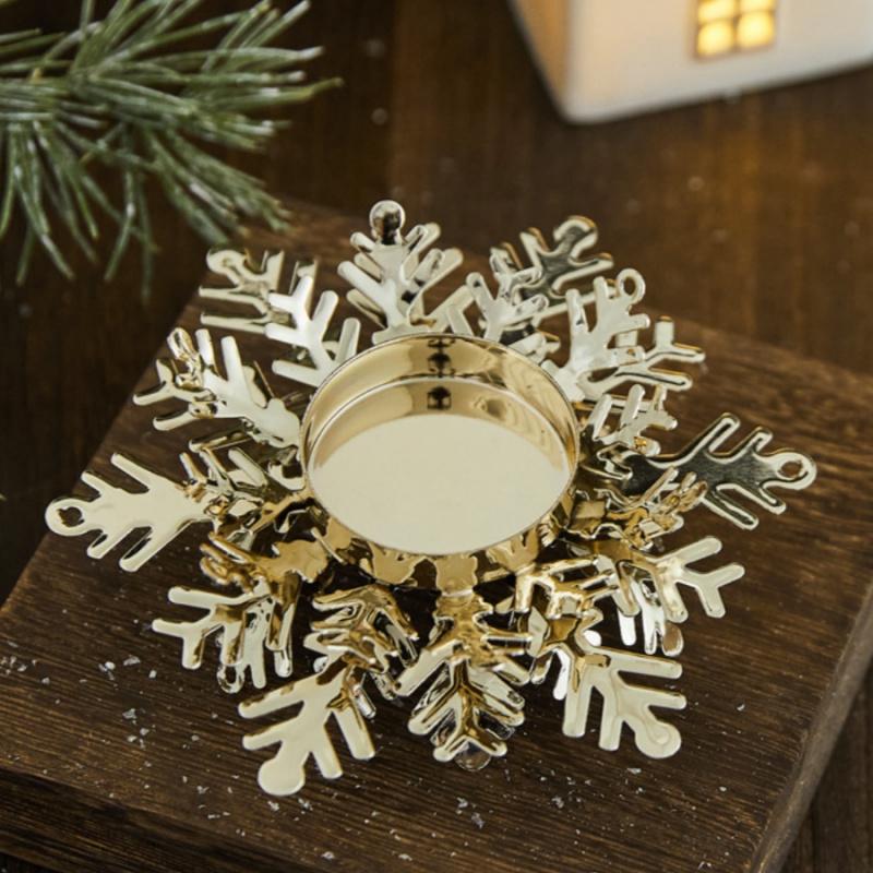 1pcChristmas Flower Snowflake Candle Holder Gold Iron Candle Stand Ornament Christmas Decoration Vintage Tray Decorative Supplie