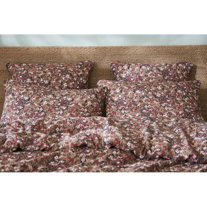 Taie d'oreiller imprimée "Capucine" 60 x 60 cm & 50 x 70 cm "Gaze de Coton" - Capucine Camel - 60 x 60 cm - Capucine Camel -