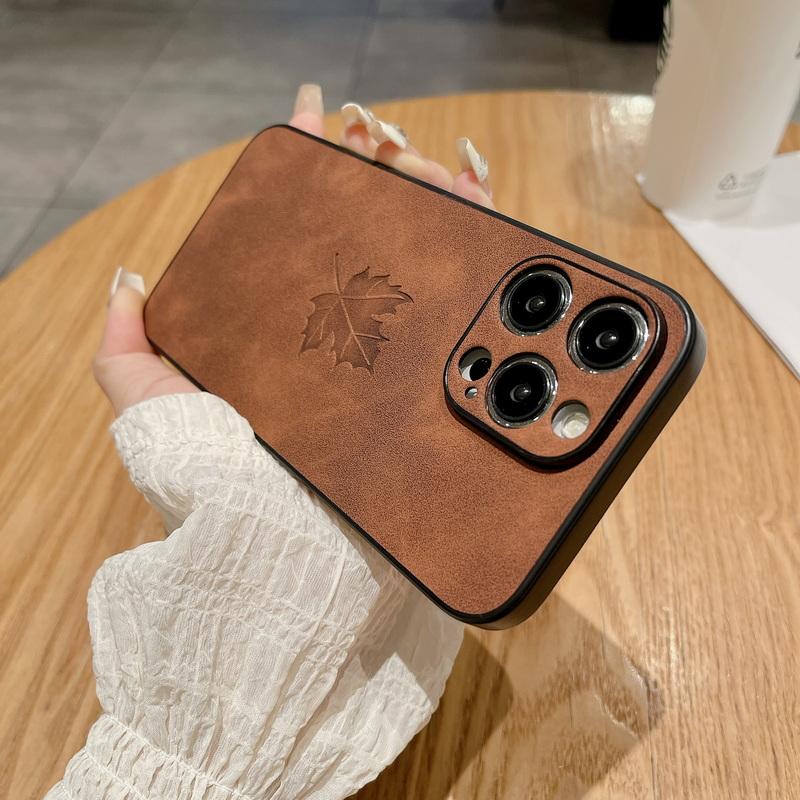 Модный чехол для телефона из натуральной кожи ягненка для iPhone 16 15 14 13 Pro Max 12 Pro 11 17, кленовый лист, противоударный, однотонный, матовый, мягкий чехол