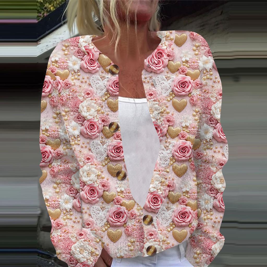 Женская повседневная мода с принтом, длинный рукав, кардиган, куртка на пуговицах
