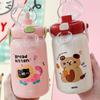 Cartoon Vacuum Cup Double Drinking Straw Coffee Cup Portable Thermal Cup for Students