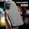 KEYSION Luxury Retro PU Leather Phone Case for VIVO V60 Soft Silicone+PC Shockproof Phone Back Cover for VIVO V60 5G