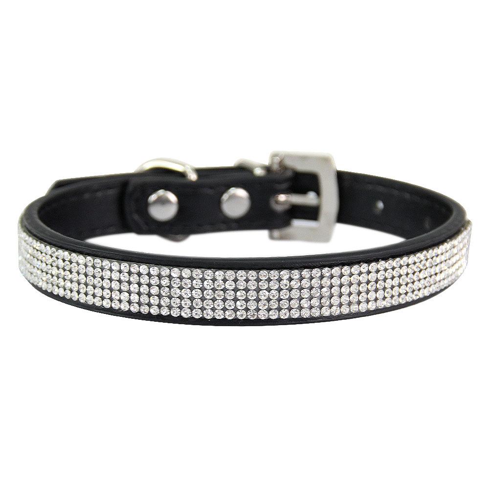 In Stock Adjustable PU Material Dog & Cat Collar with Diamond Decoration and Leash Buckle Closure Pet Accessories