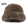 Warm Hat for Hiking Faux Fur Bucket Women, Fuzzy Fisherman Cap, Versatile Solid Color Soft Fluffy Plush Winter Cold Weather Ear Protection Cozy
