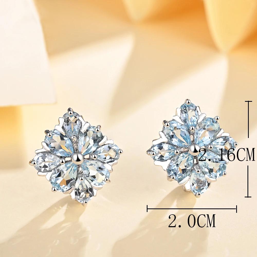 Серьги-застежки из серебра S925 с натуральным бразильским небесно-голубым топазом, драгоценный камень, декабрьский камень для женщин, великолепный ювелирный подарок на годовщину свадьбы