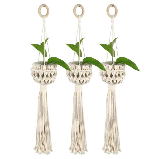 Подвесной горшок ручной работы, простой в установке, хлопковая веревка, дизайн макраме, подвесная корзина для растений, домашний декор