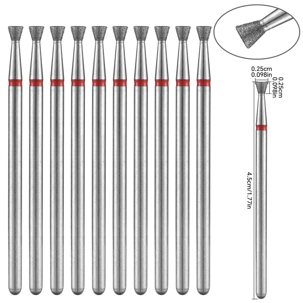Набор из 10 алмазных фрез для ногтей Электрические фрезы для маникюра Вращающиеся боры Очистка кутикулы Маникюрные насадки для дрели
