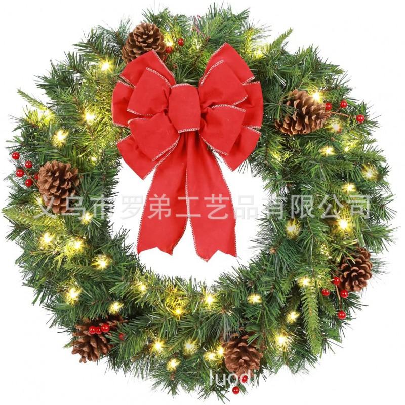 Christmas Decorations Set: LED String Lights Red Poinsettia Flowers Wreath Door Hanging Home Festive Interior