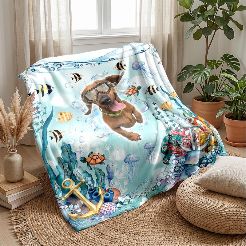 Underwater Adventure Dog 1 Theme blanket Lightweight Warm Flannel Blanket Decorative Throw Blanket for Home Decoration