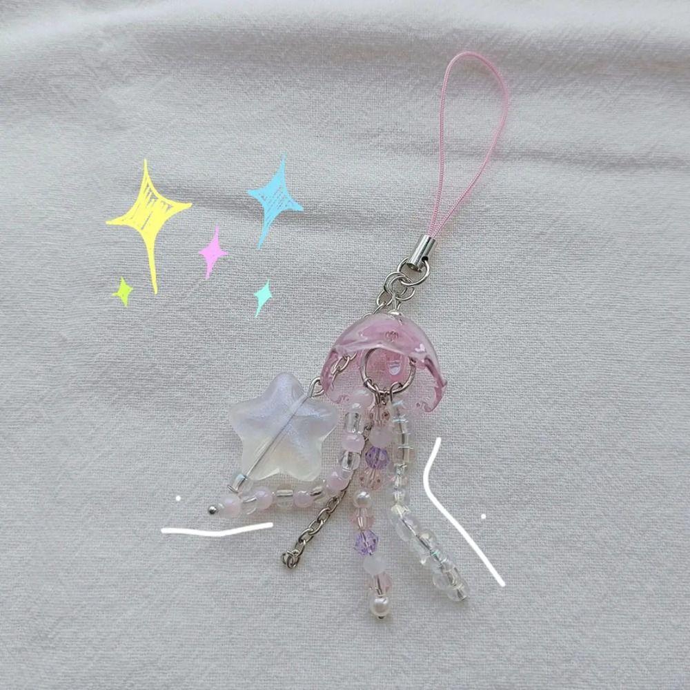 Jellyfish with Star Cottage Core with Star Key Chain New Beaded Phone Charm Phone Charm Key Chain