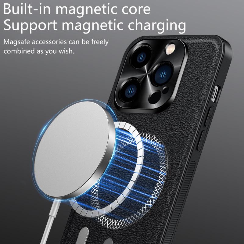 Роскошный чехол из искусственной кожи для Apple iPhone 16e 16 15 14 13 12 11 Pro Max Plus Magsafe Магнитная защита объектива Противоударный чехол