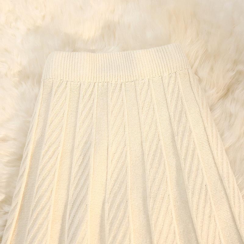 Женская осень-зима элегантная однотонная трикотажная длинная юбка толстые юбки с высокой талией женские дикие юбки-плиссировки А-силуэта