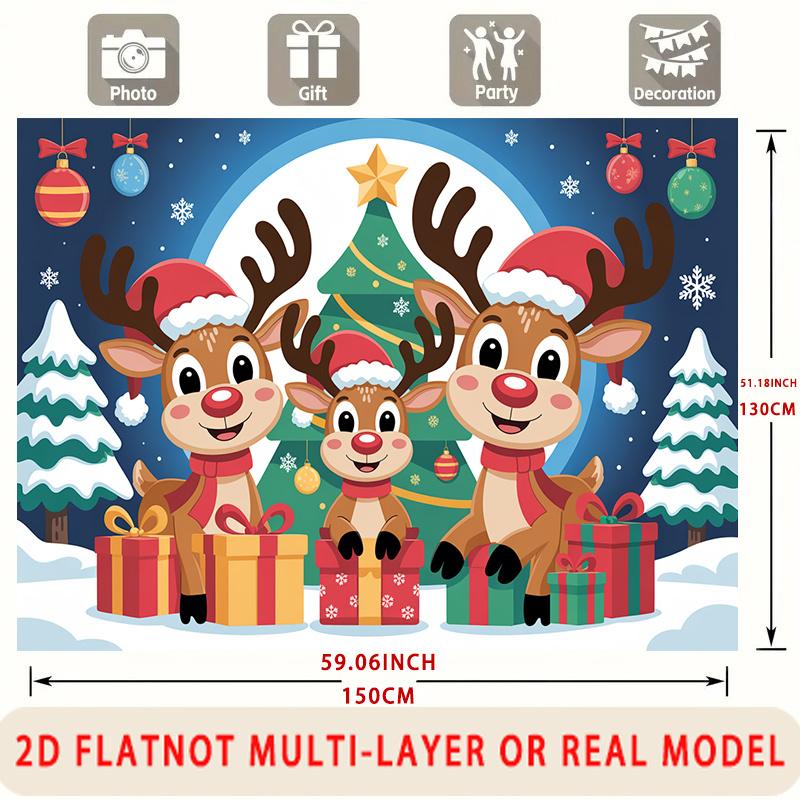 Party Backdrop Christmas Flat Festive Reindeer Family Multi Layered Celebrations Celebration Photo Booth Front Door Decor