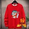 Осенне-зимняя красная толстовка Год Лошади для мужчин и женщин - Стильный унисекс топ с круглым вырезом и плюшевой подкладкой