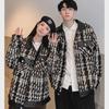Ретро клетчатая куртка из ткани: Унисекс Осень/Зима Свободный Покрой Американский Стиль