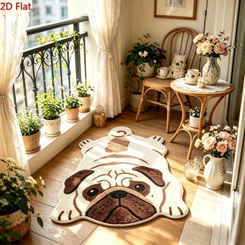 Cute Lying Pug Dog Shaped Irregular Doormat 2D Cartoon Pet Print Non Slip Absorbent Bathroom Entryway Floor Rug Home