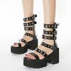 Summer Gladiator Sandals Women Metal Rivet Punk Streetwear Wedge Square Heels Platform Ankle Buckle Strap High Quality