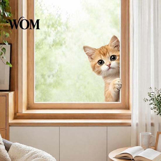 No Glue Window Adhesives Cute Peeking Animal Static Clings, Cartoon Cat Dog Wall Stickers, Waterproof Lover Gift Ideas Removable Pet Glass Decals for