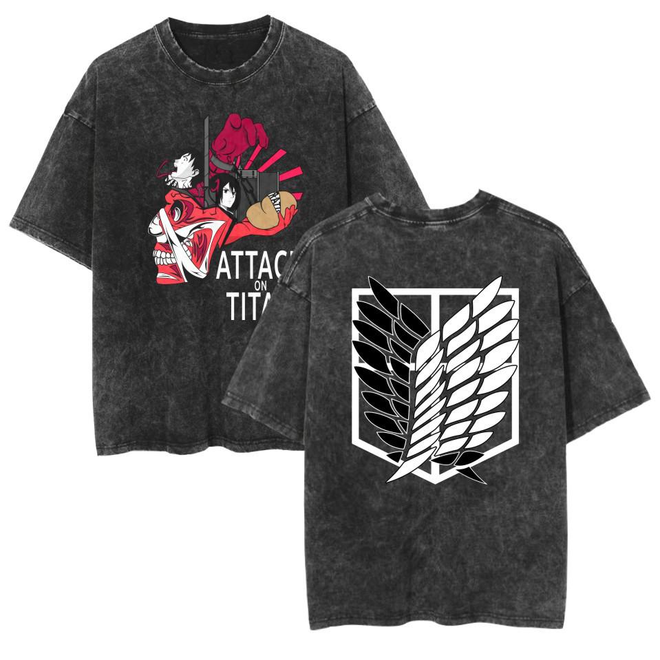 Моющаяся повседневная хлопковая летняя футболка с аниме «Атака титанов»