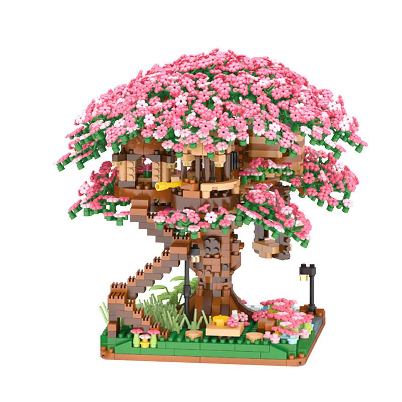 Non-Toxic Mini Sakura Tree Building Blocks Set Diy Cherry Blossom Bricks With Light Treehouse Model Ornament Romantic Gift For Childrenfriend