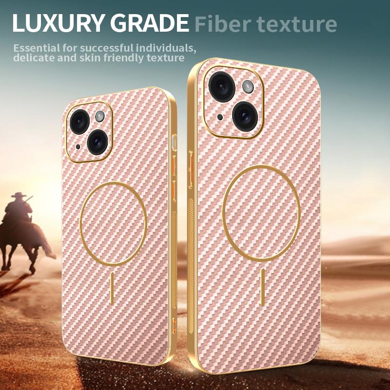 For iPhone 15 Phone Case Carbon Fiber Textured Electroplated TPU Back Cover