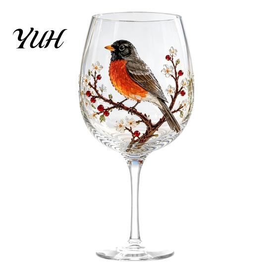 Gift for Mother on Birthday 3D Hummingbird Stemless Goblet, Floral Pattern Elegant Decorative Glass Thoughtful Sister Cup, Garden Inspired Drinkware
