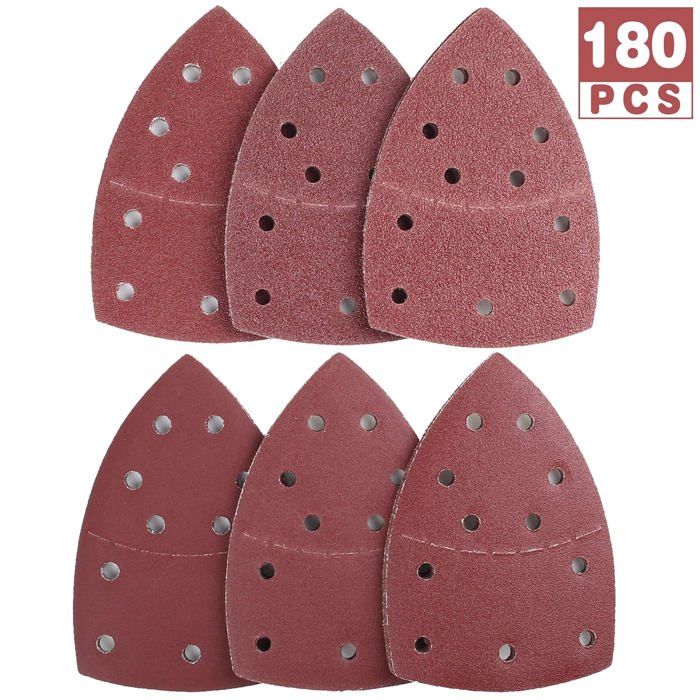 AIMOONSA Papier abrasif triangulaire 105 x 152 mm 11 trous - 180 pièces (30x40/60/80/120/180/240)