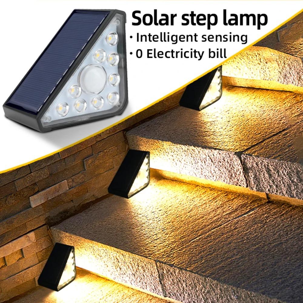 2 pcs Solar LED Stair Light Fence Triangle Pathway Deck Lamp Outdoor Garden Decorative Yard Porch Front Door Driveway Lighting