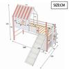 Children's Bed 90 x 200 cm Attic Design Safety Ladder Safety Slide, Multi-Level Storage Compartments Multifunctional Solid Wood Single Loft Bed Pink