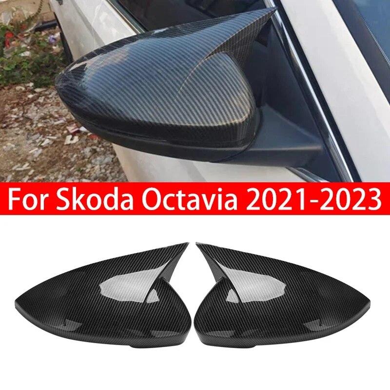 For Skoda Octavia - Car Rearview Side Mirror Cover Wing Cap Exterior Sticker Door Rear View Case Trim Carbon Fiber Look