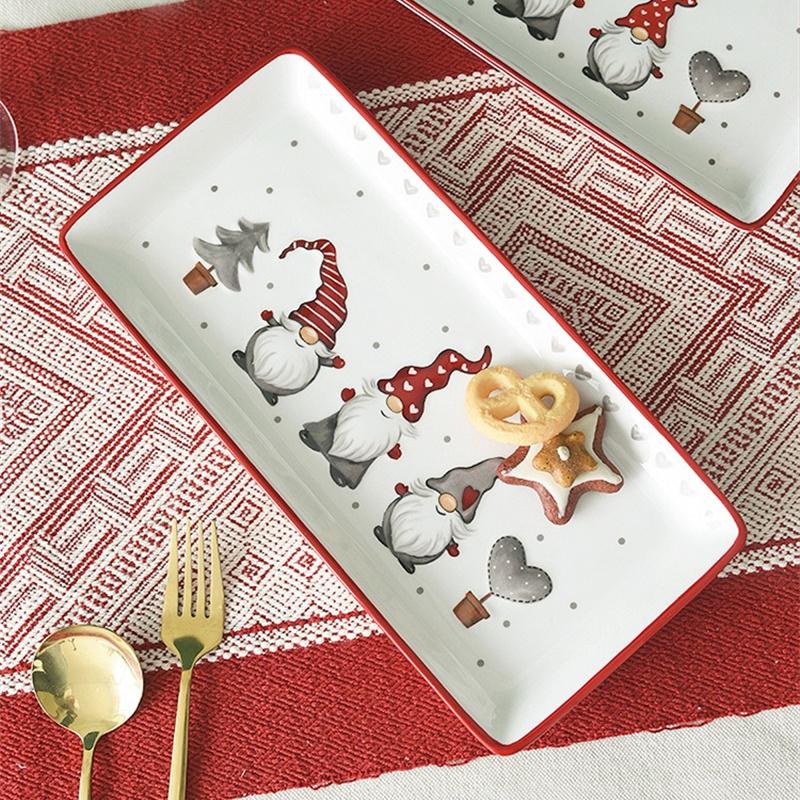 Rectangular Ceramic Dinner Plate Christmas Plate Santa Claus Pattern Afternoon Tea Dessert Tray Kitchen Steak Plate Tableware